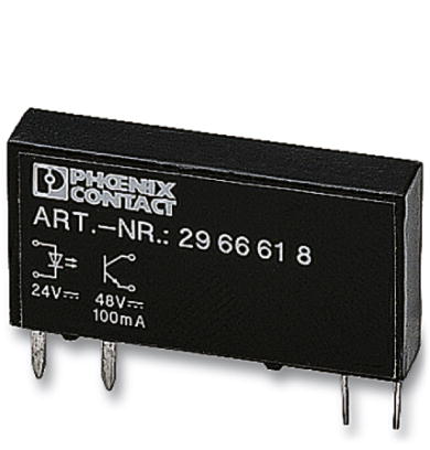 Phoenix Contact Interface Miniature Solid-State Relay; OPT-60DC/48DC/100; 100mA; 1NO; 60VDC IN; 48VDC OUT; PCB/Push-On